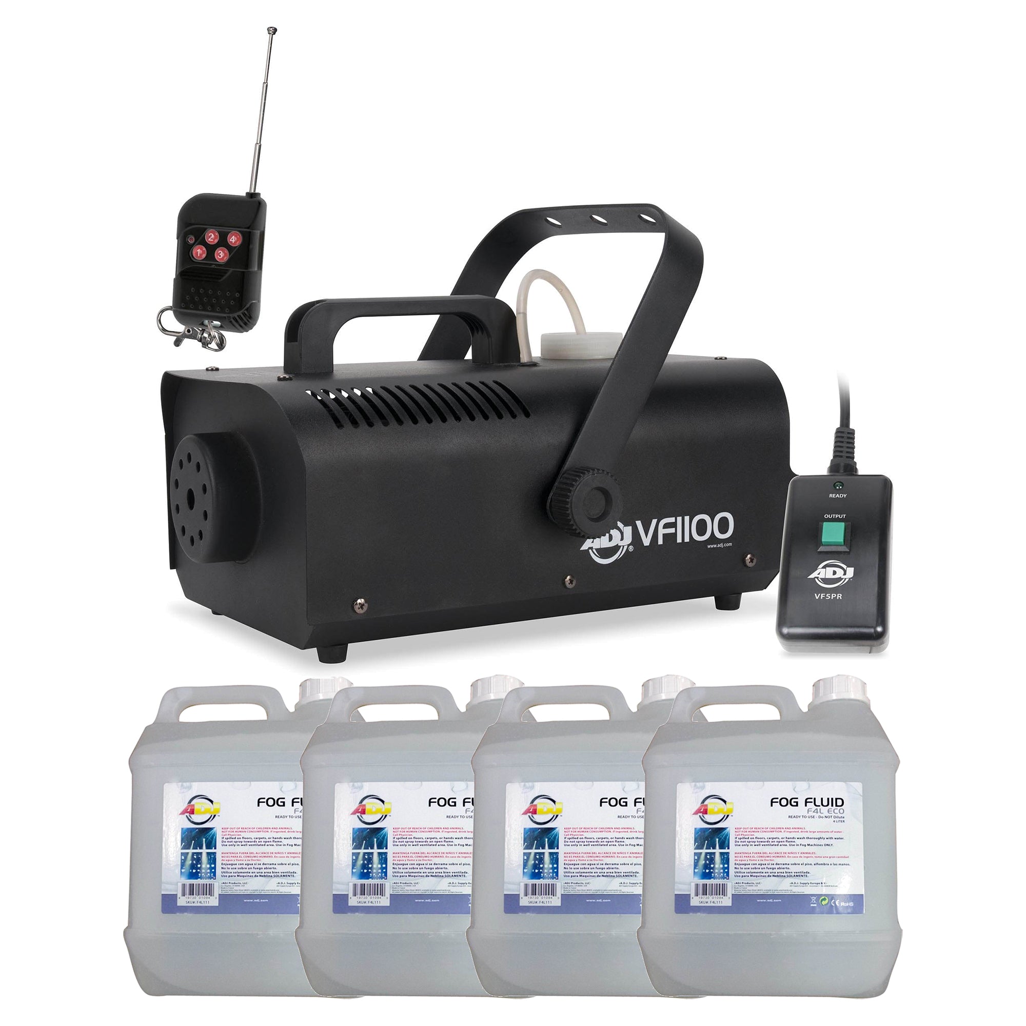 ADJ 850W Mobile Fog Machine w/Remote & 4 Liter Fog Fluid/Smoke Liquid, 4 Pack