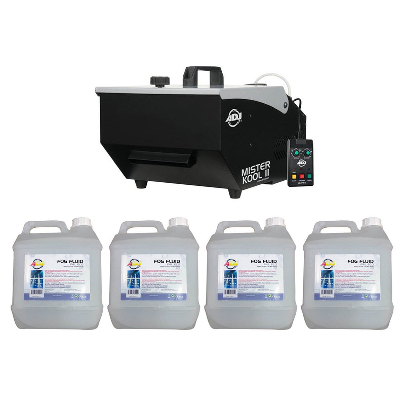 ADJ Low-Lying Water-Based Fog Machine, Black/Silver & 4L Fog Liquid Juice,4 Pack