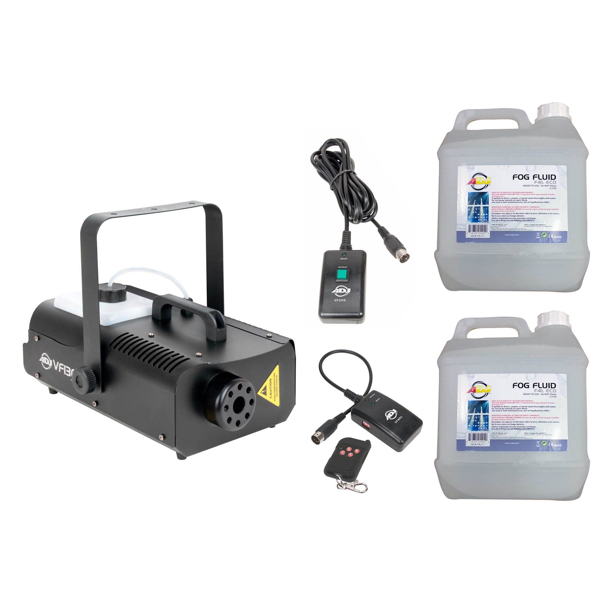 ADJ 1300W Mobile Fog Machine w/Remote & 4 Liter Fog Fluid/Smoke Liquid, 2 Pack