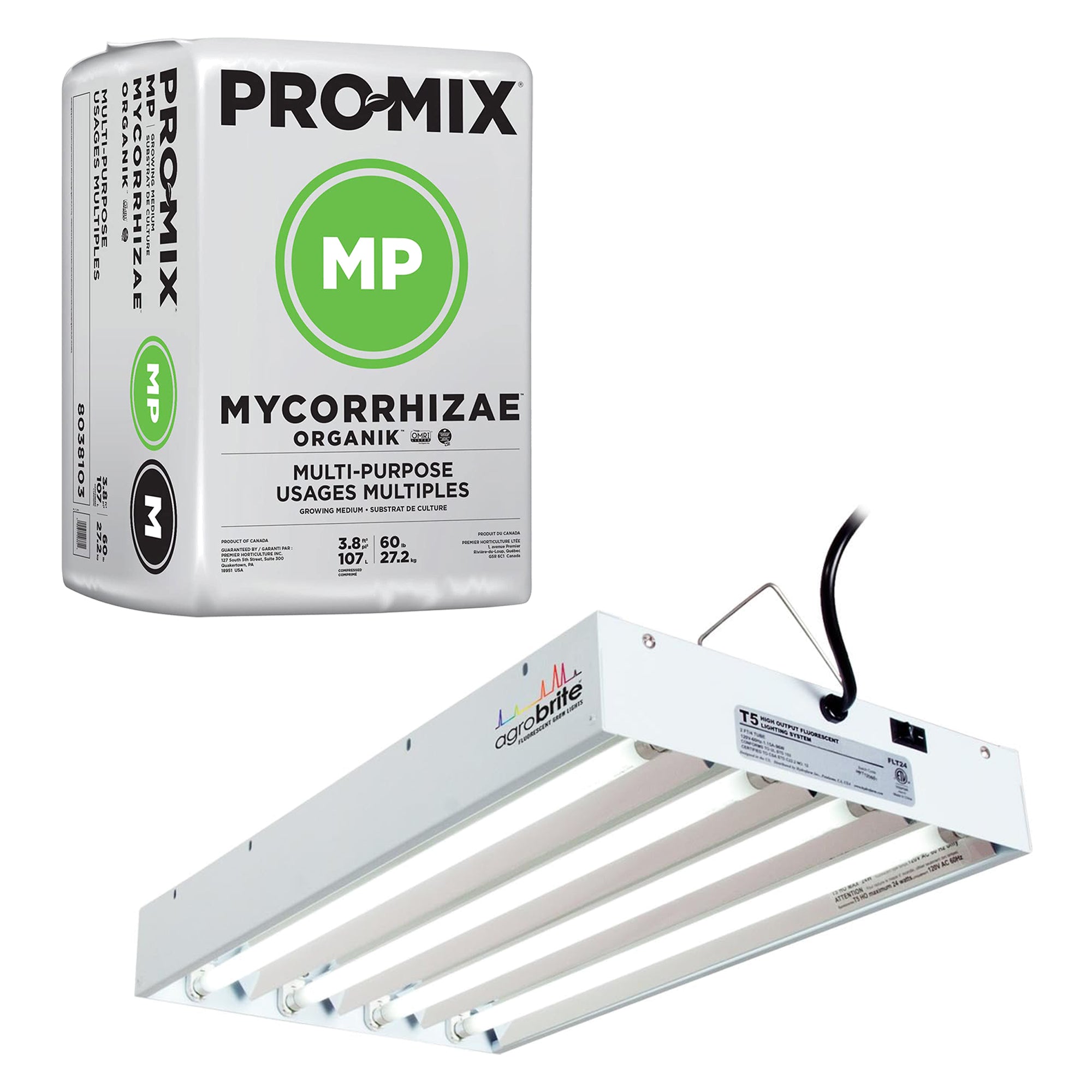 PRO-MIX MP Mycorrhizae Organik Grow Medium & AgroBrite 2' Grow Light Fixture - VMInnovations
