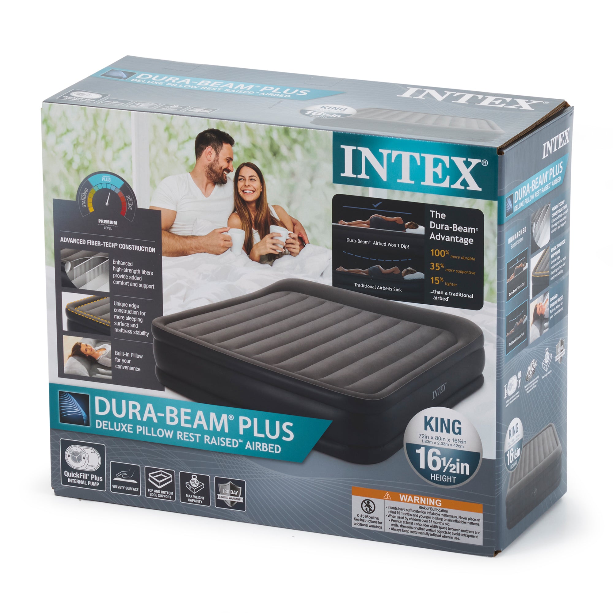 Intex Dura Beam Plus Deluxe Airbed, Air Mattress w/Built In Pump, King (2 Pack) - VMInnovations
