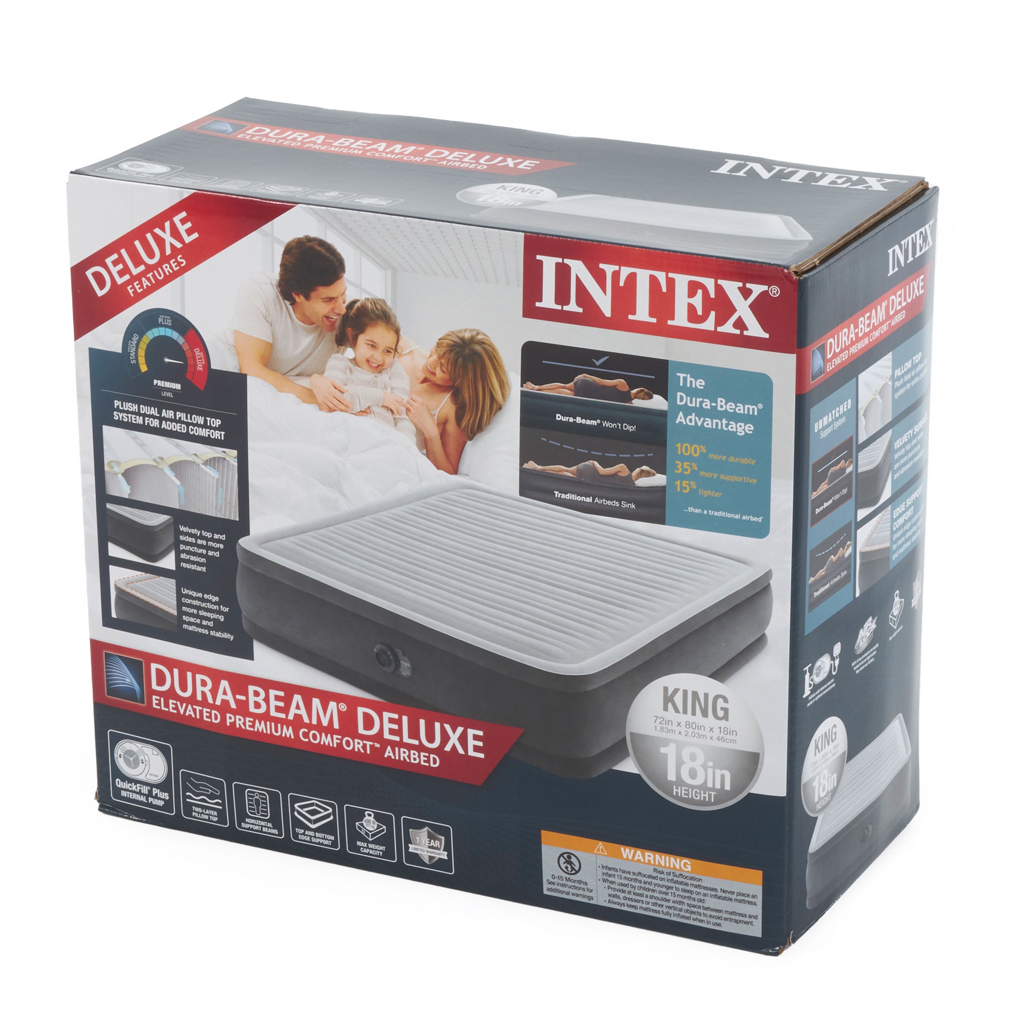 Intex 18" Inflatable Elevated Air Mattress Bed w/Built In Pump, King (2 Pack) - VMInnovations