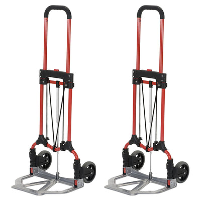 Magna Cart Personal MCI Folding Hand Truck w/Rubber Wheels, Red/Silver (2 Pack)