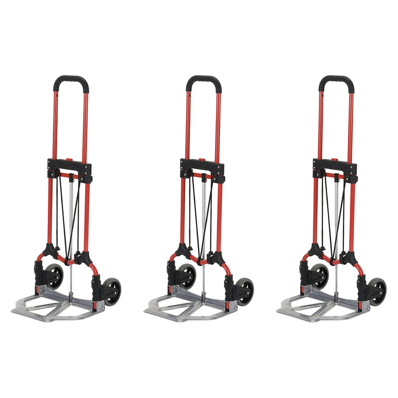 Magna Cart Personal MCI Folding Hand Truck w/Rubber Wheels, Red/Silver (3 Pack)