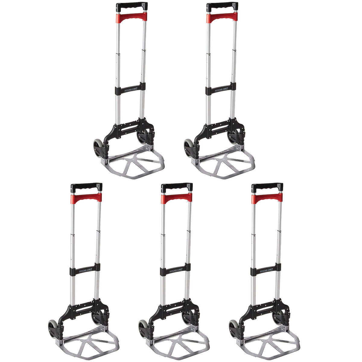 Magna Cart Personal MCI Folding Hand Truck with Rubber Wheels, Black (5 Pack)