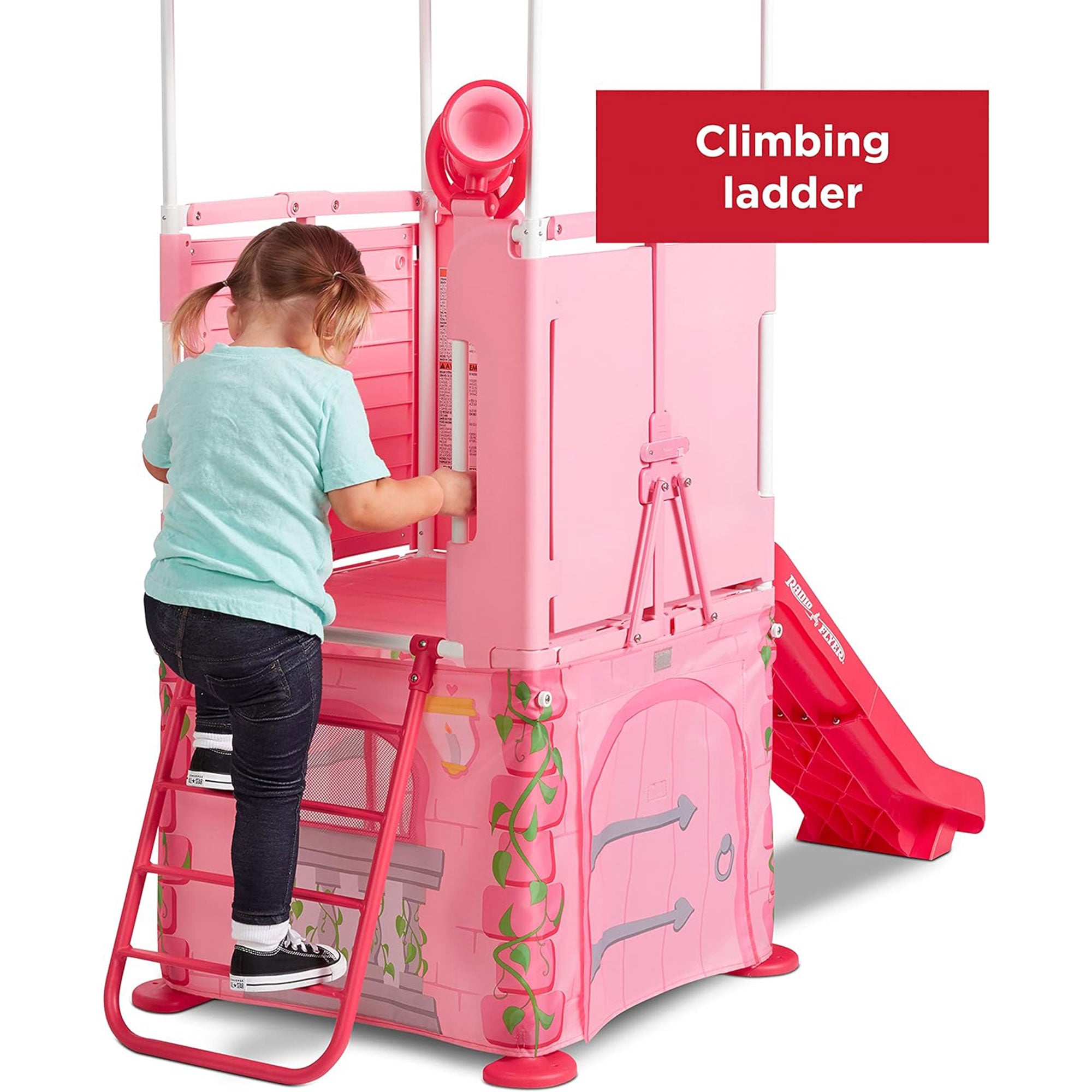 Radio Flyer Play & Fold Away Princess Castle Toy Slide Playhouse, Pink(Open Box)