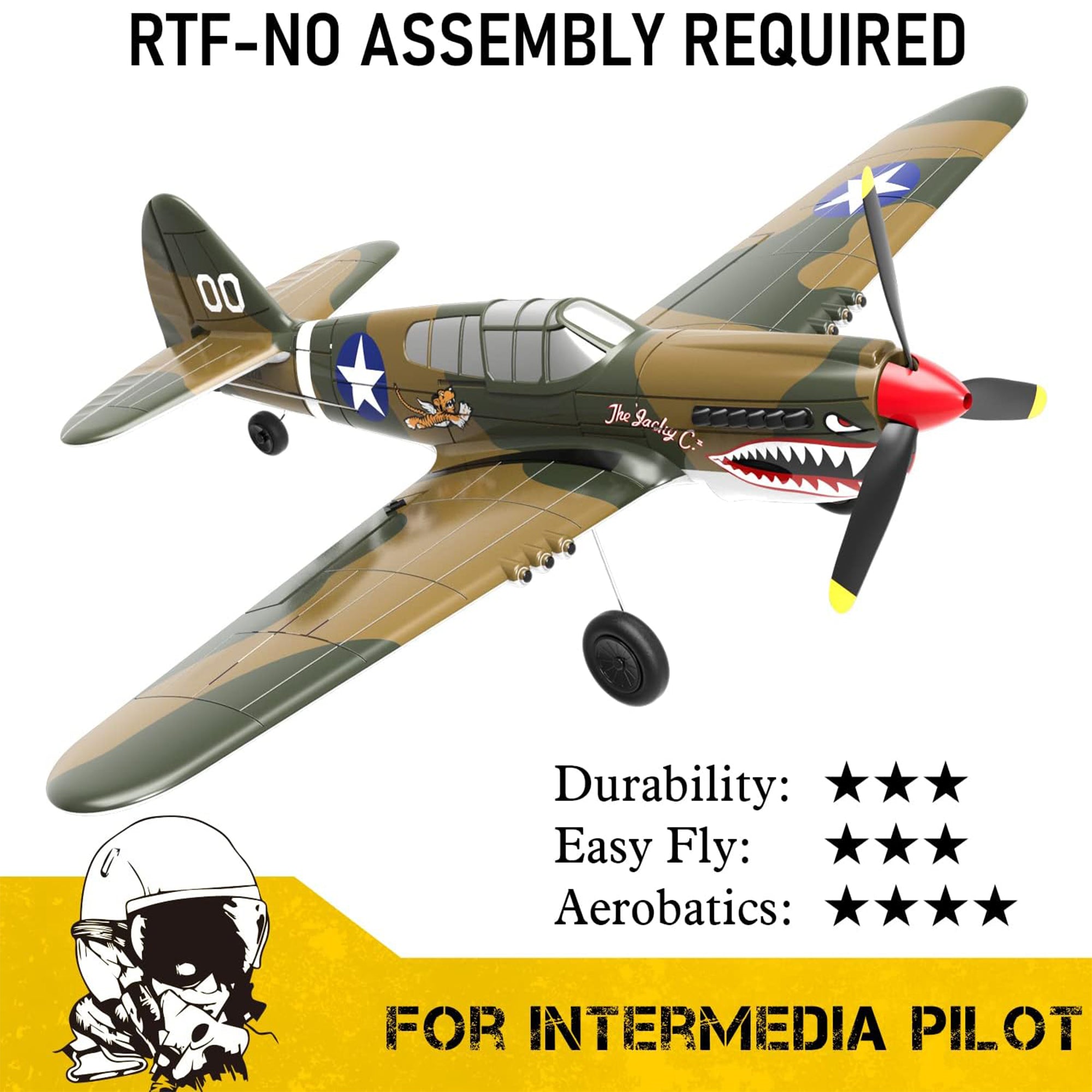 VOLANTEXRC 4-CH P40 WWII Warhawk Remote Controlled Airplane RC Aircraft, Yellow - VMInnovations
