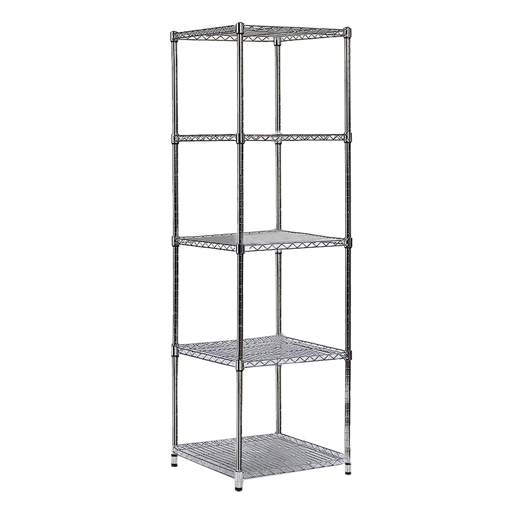Juggernaut Storage Slim Spacesaver 5 Tier Steel Home Shelving Unit Tower, Chrome - VMInnovations
