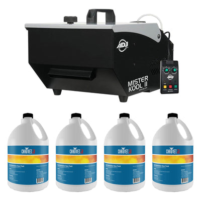 ADJ Water Based Fog Machine & CHAUVET DJ Hurricane 1 Gallon Haze Fluid, 4 Pack