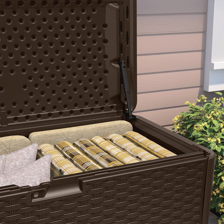 Suncast 134 Gallon All-Weather UV-Resistant Outdoor Patio Storage Deck Box, Java - VMInnovations