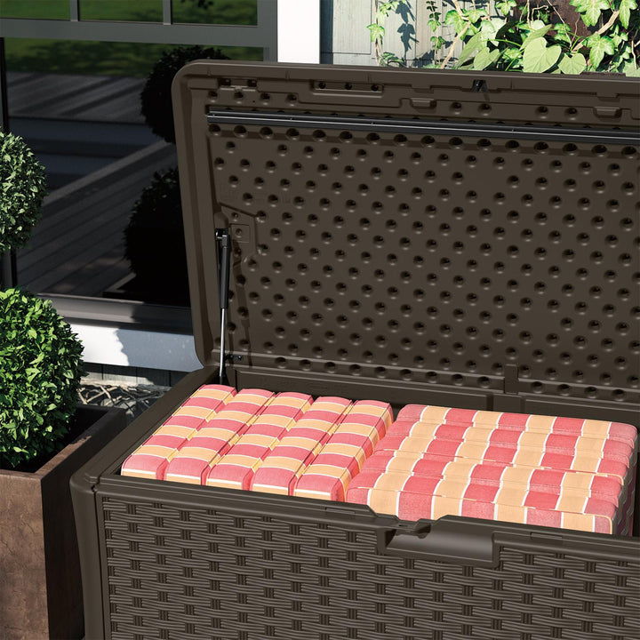 Suncast 134 Gallon All-Weather UV-Resistant Outdoor Patio Storage Deck Box, Java - VMInnovations