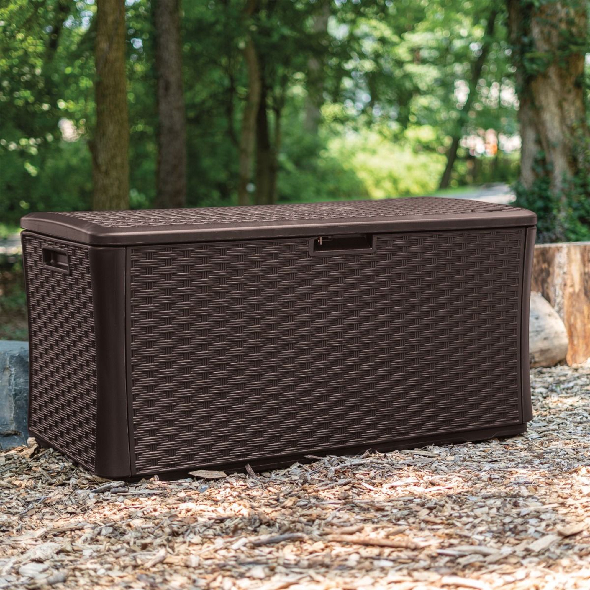 Suncast 134 Gallon All-Weather UV-Resistant Outdoor Patio Storage Deck Box, Java - VMInnovations