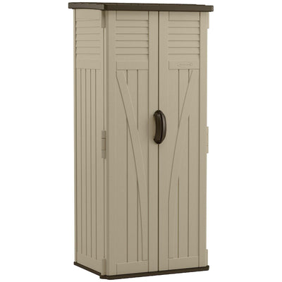 Suncast 22 Cubic Feet All-Weather Vertical Tall Outdoor Storage Shed, Brown