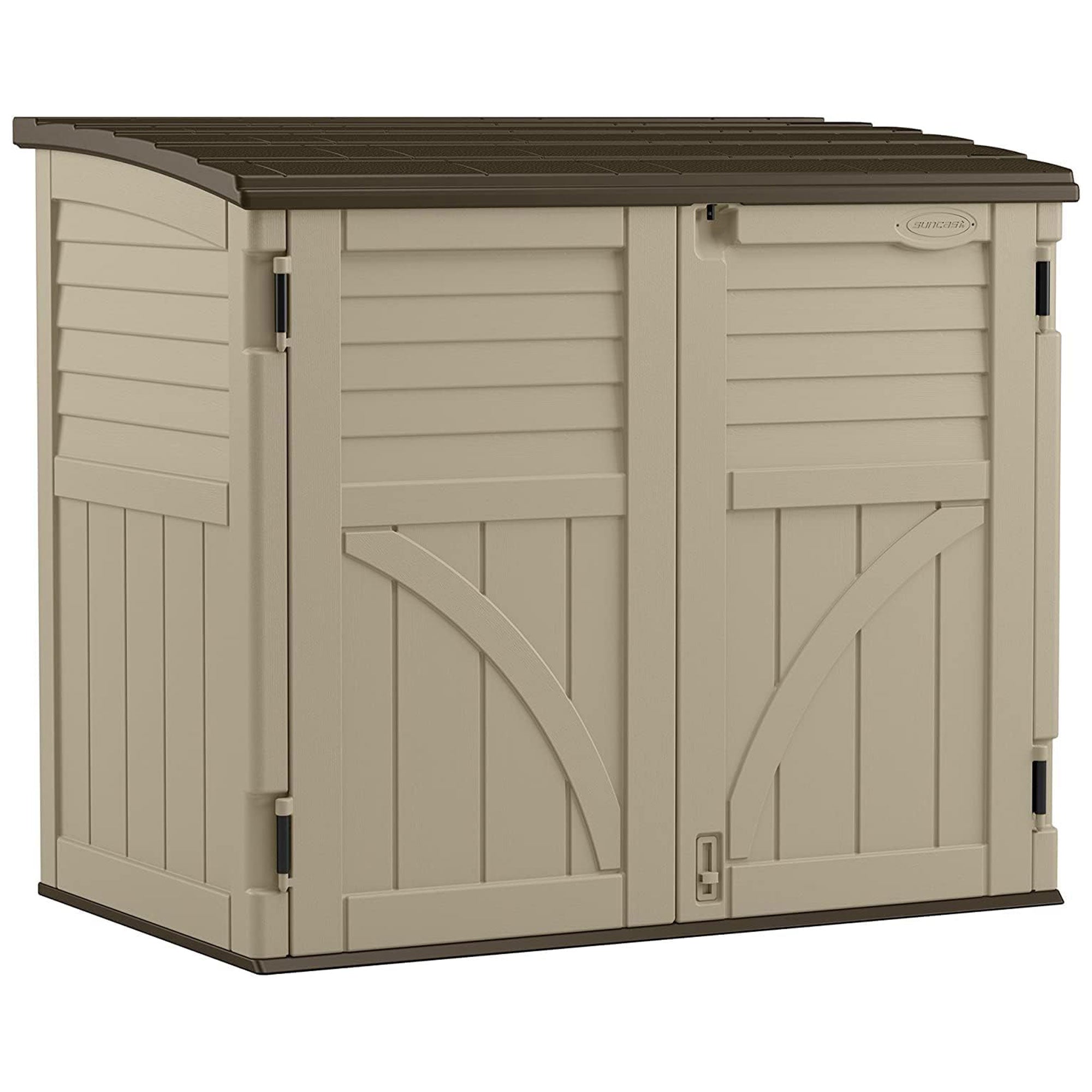 Suncast 34 Cubic Feet Horizontal Compact Storage Shed for Outdoor Spaces, Sand - VMInnovations