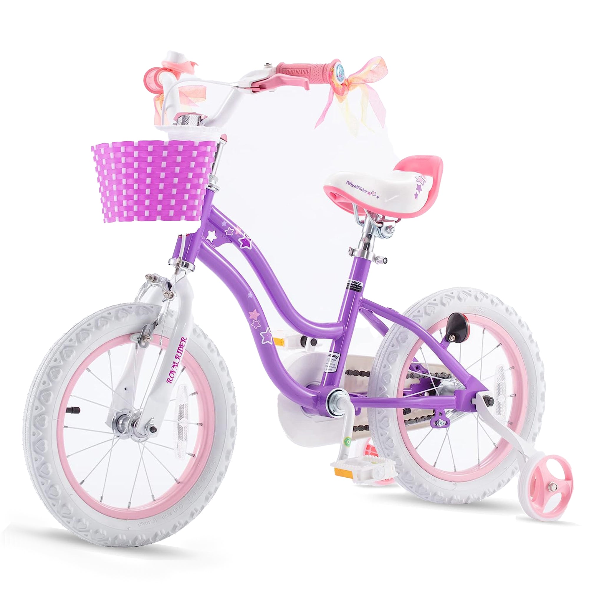 RoyalBaby Stargirl 14" Bicycle w/Basket, Bell & Training Wheels,Purple(Open Box) - VMInnovations