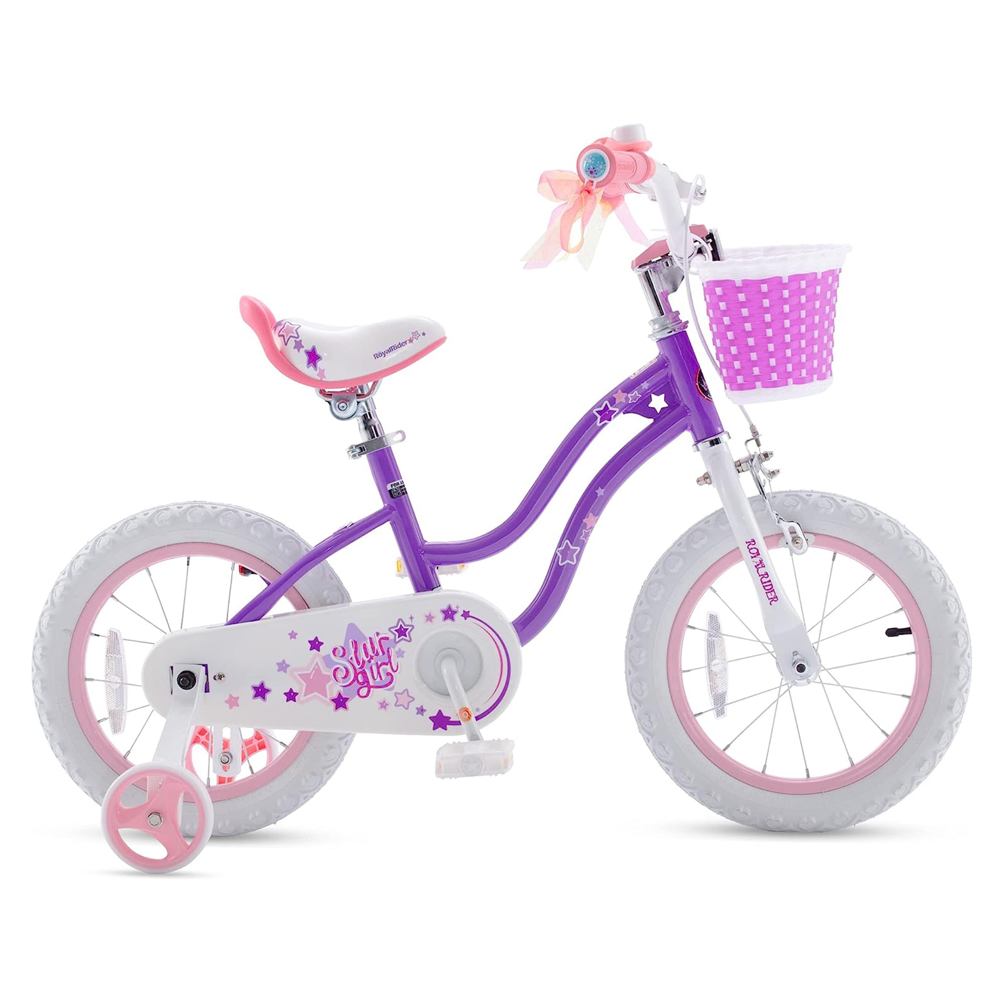RoyalBaby Stargirl 14" Bicycle w/Basket, Bell & Training Wheels,Purple(Open Box) - VMInnovations