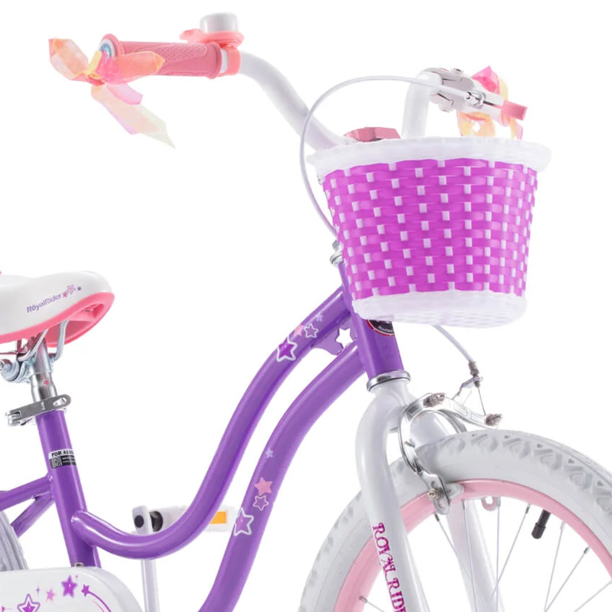 RoyalBaby Stargirl 18" Kids Bicycle with Basket and Dual Brake Handles, Purple - VMInnovations