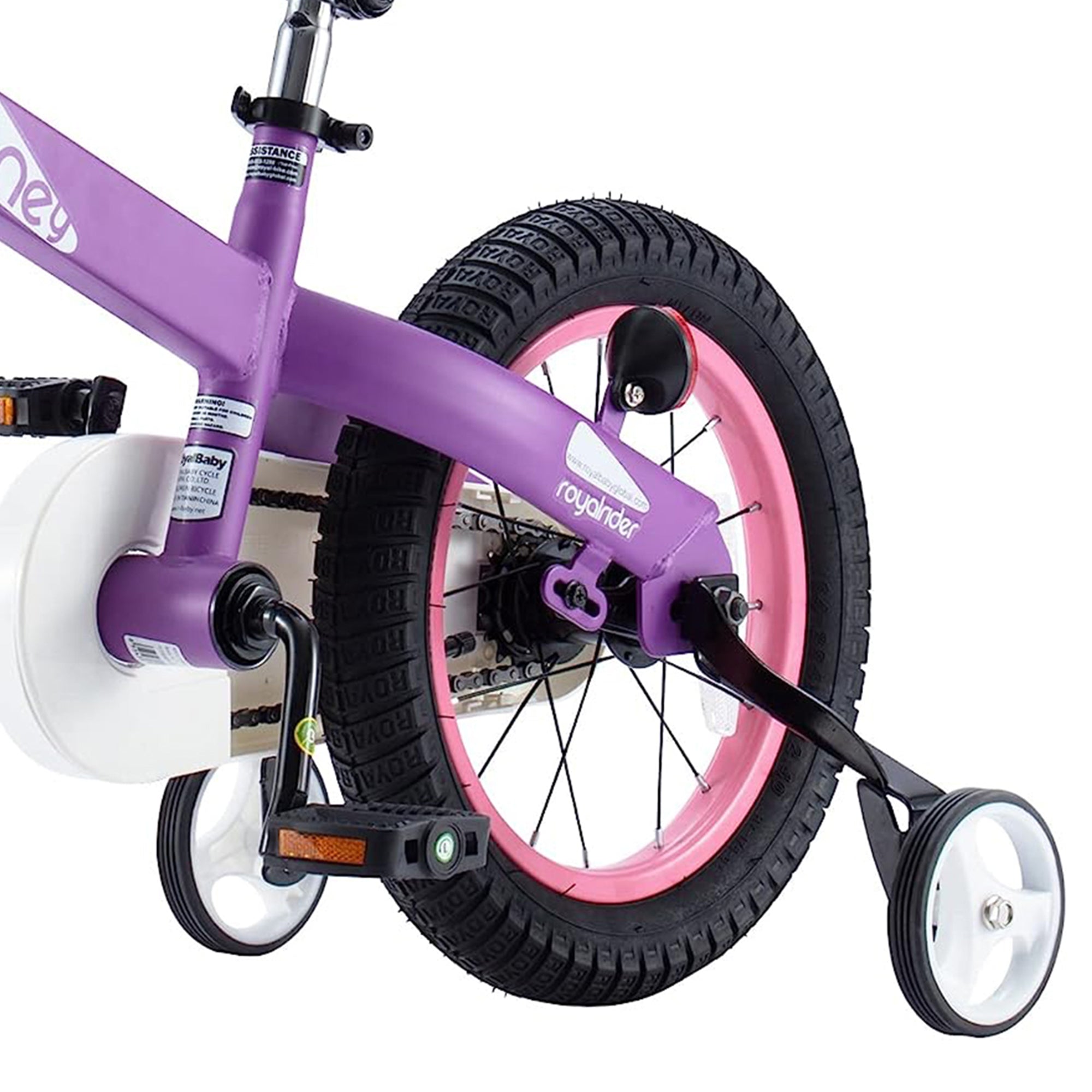 RoyalBaby Cubetube Honey 14 Inch Bike w/Training Wheels & 2 Brakes, Purple(Used) - VMInnovations