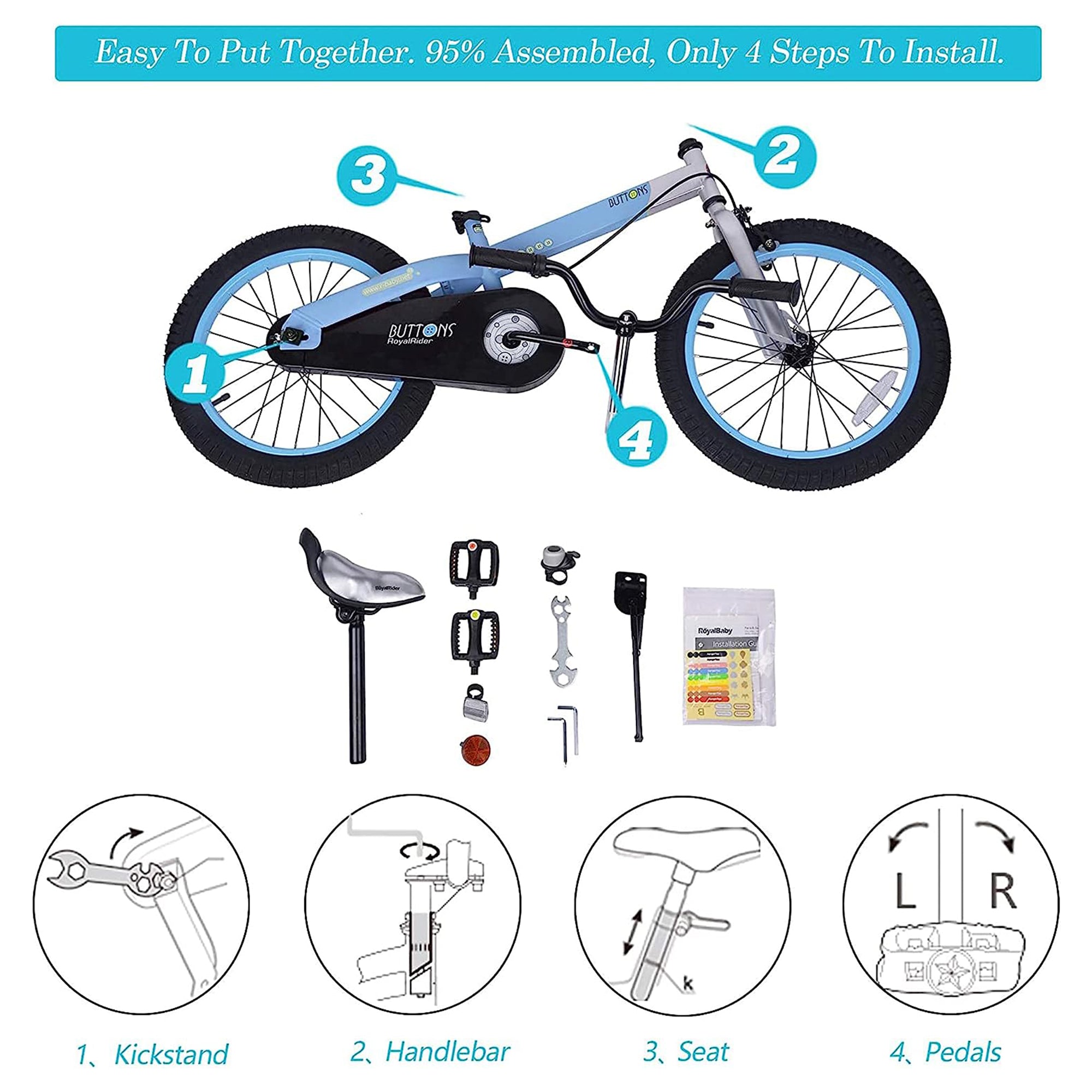 RoyalBaby Cubetube Button 12" Kids Bike with Training Wheels, Matte Blue (Used) - VMInnovations