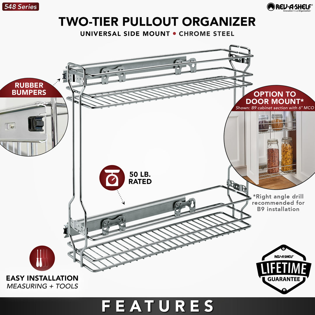 Rev-A-Shelf 18" Pullout Side Mount Two-Tier Kitchen Cabinet Organizer, 548-06CR-1