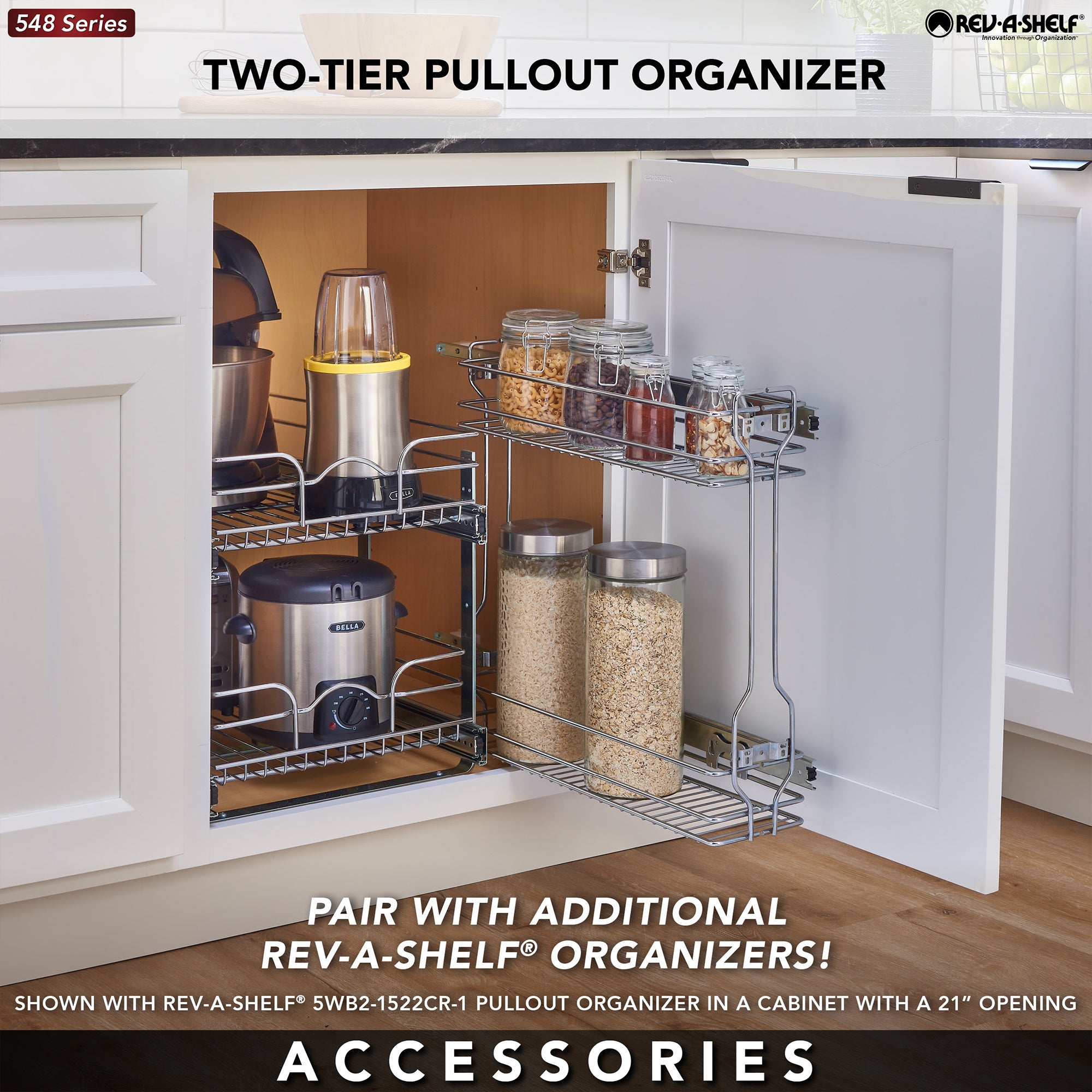 Rev-A-Shelf 18" Pullout Side Mount Two-Tier Kitchen Cabinet Organizer, 548-06CR-1 - VMInnovations