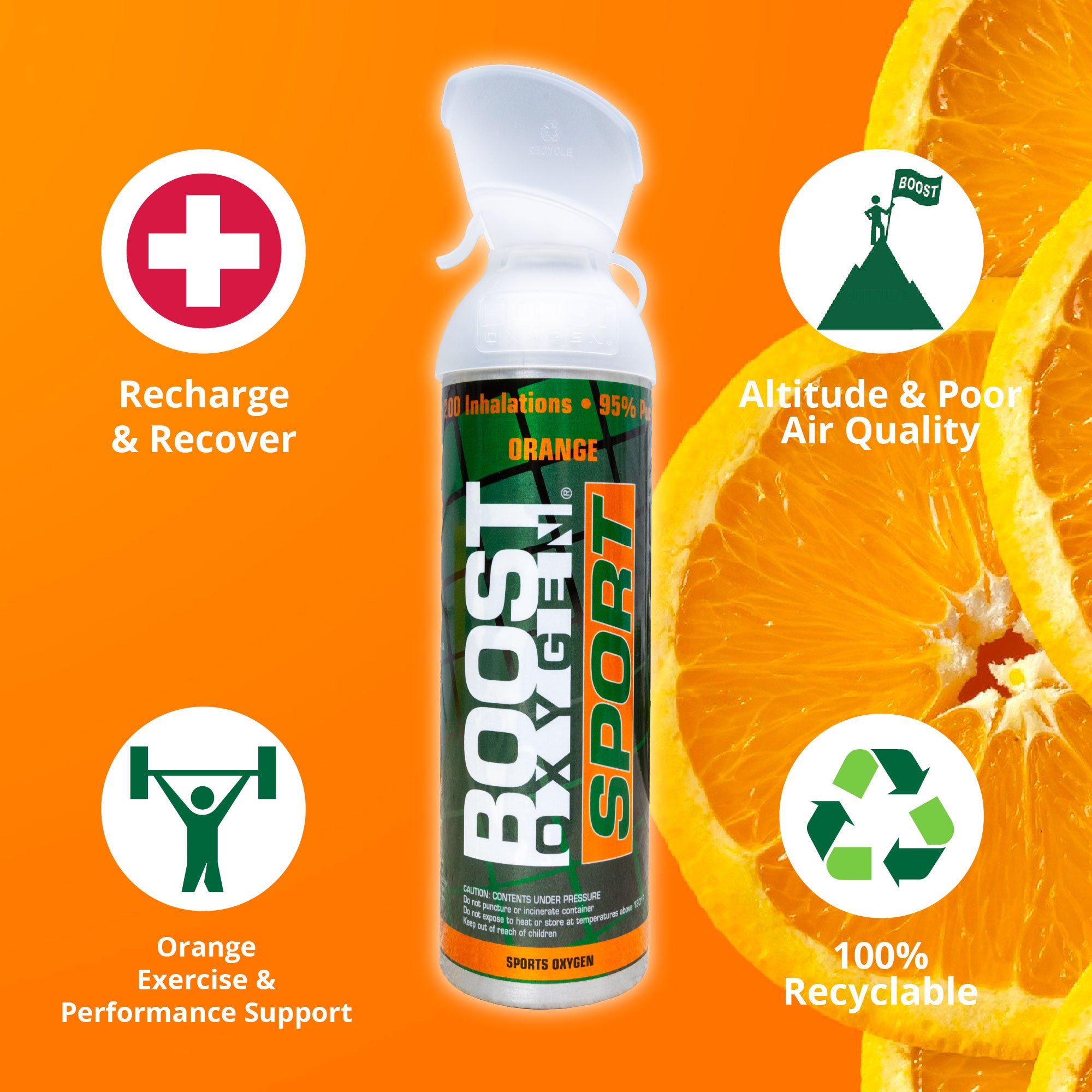 Boost Oxygen Large SPORT Orange Aroma 10 Liter Canister for Support, (6 Pack) - VMInnovations