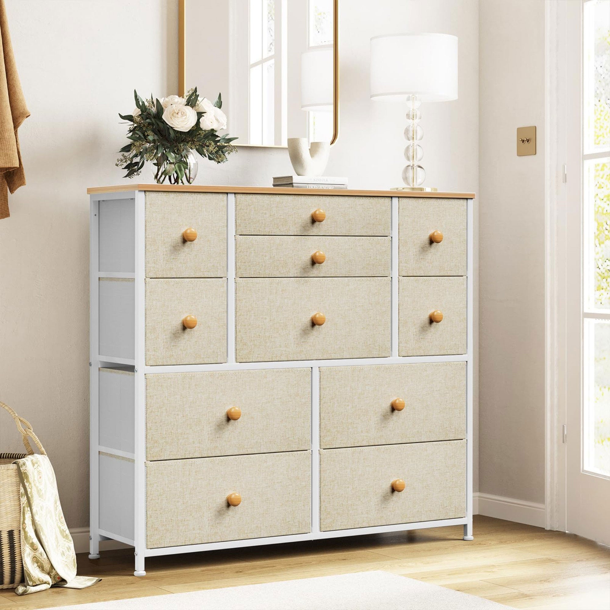 REAHOME 11 Drawer Steel Frame Storage Organizer Chest Dresser, Taupe (Used) - VMInnovations