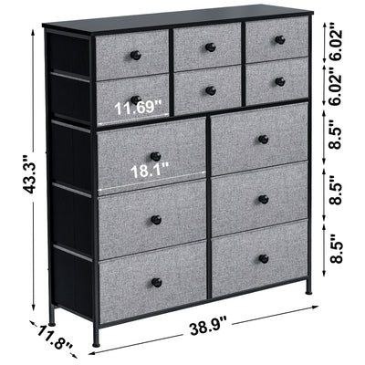 REAHOME 12 Drawer Steel Frame Bedroom Storage Organizer Dresser, Light Grey