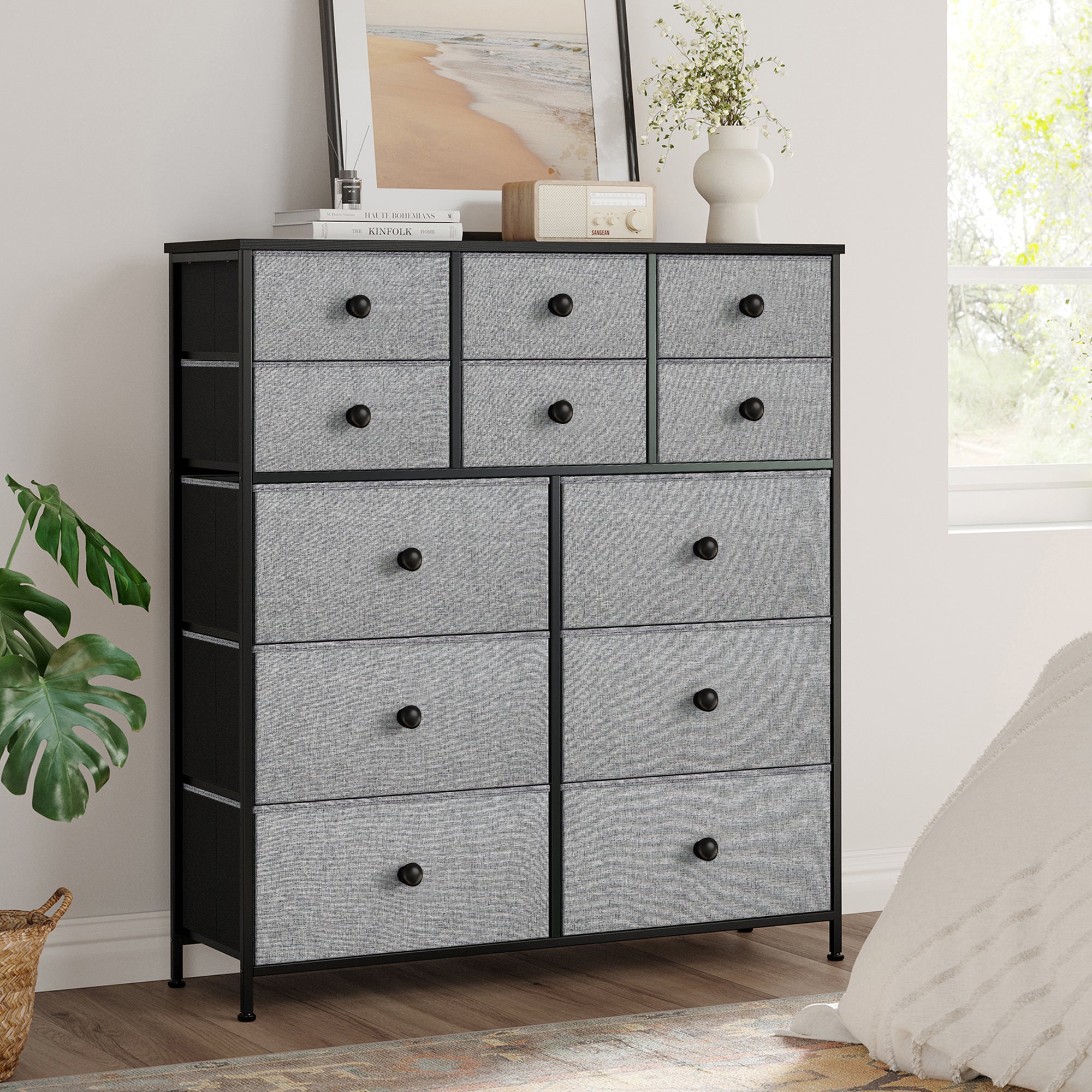 REAHOME 12 Drawer Steel Frame Storage Organizer Dresser, Light Grey (Open Box) - VMInnovations