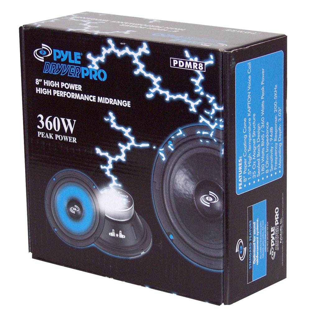 2) Pyle Pro 8 Inch 360 Watt 8-Ohm Black Driver Mid Range Audio Speakers | PDMR8 - VMInnovations