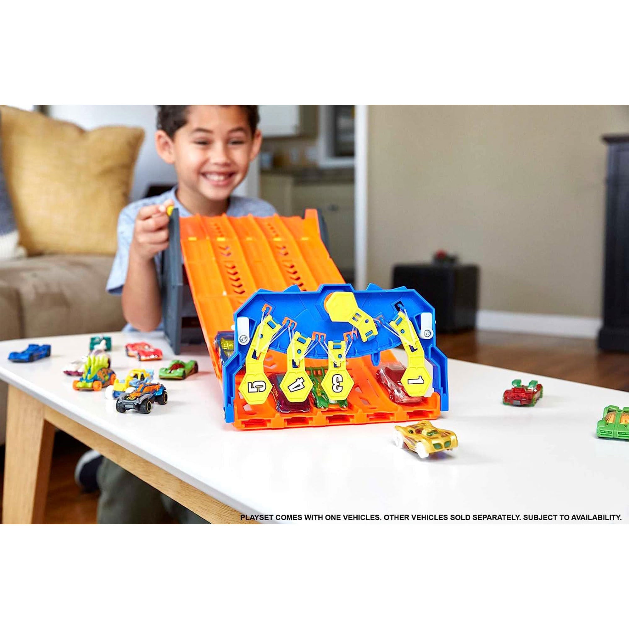 Mattel Hot Wheels 5 Lane Collapsible Roll Out Raceway Track Set, Multicolor - VMInnovations