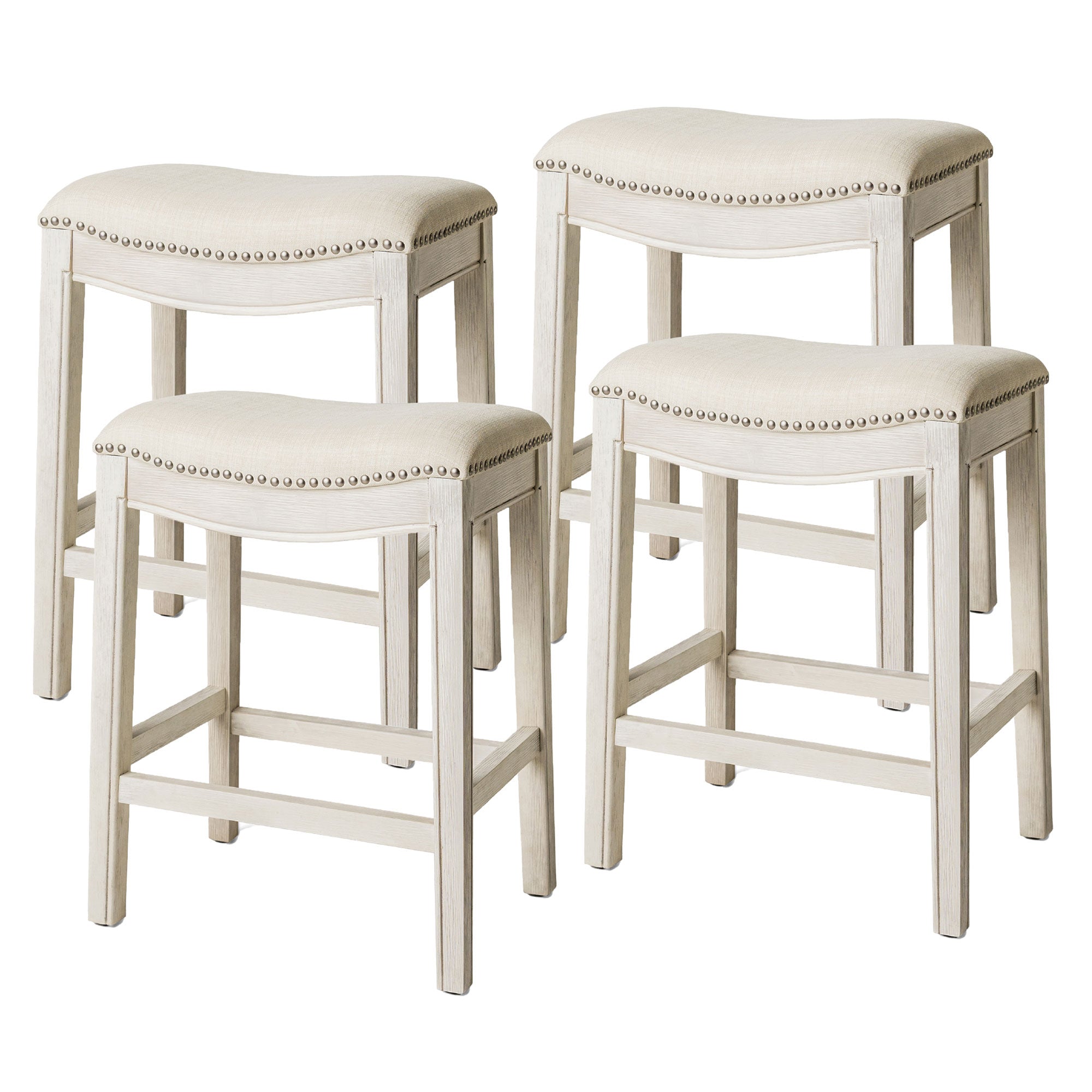 Maven Lane Adrien Saddle Bar Stool, White Oak, Counter Height(Open Box) (4 Pack) - VMInnovations