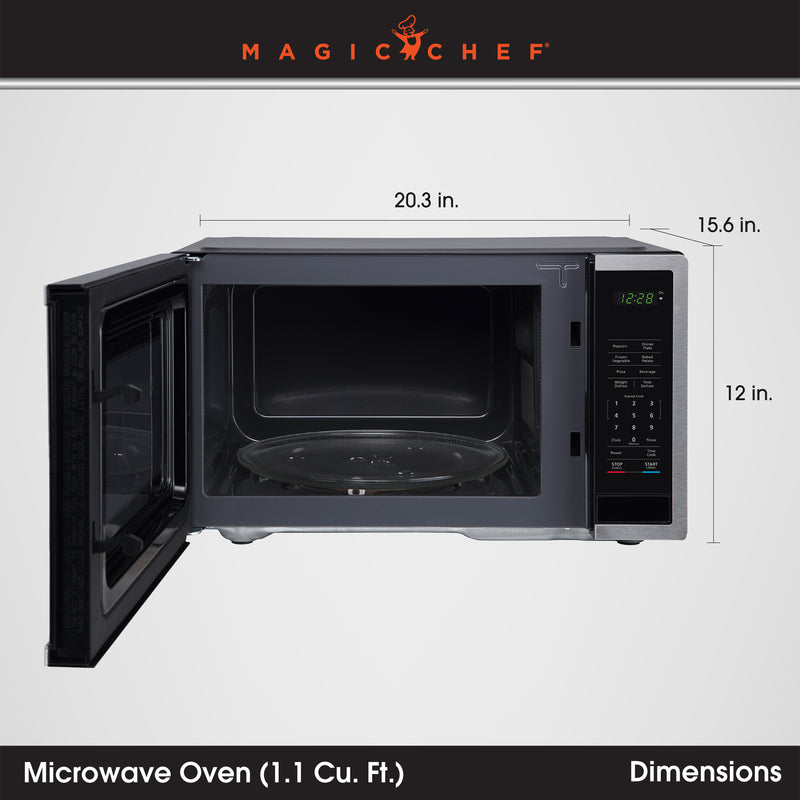 Magic Chef 1000 Watt 1.1 Cubic Feet Digital Touch Countertop Microwave, Silver
