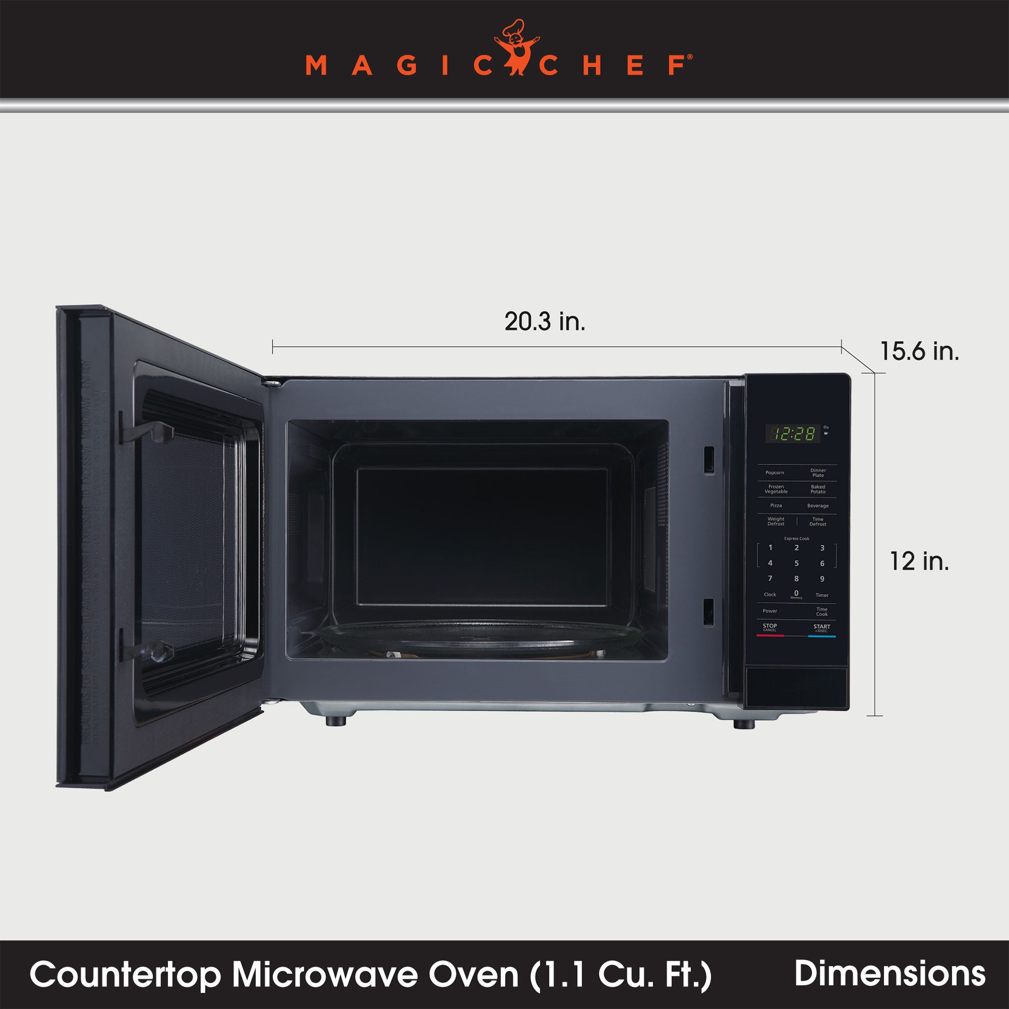 Magic Chef 1000 Watt 1.1 Cu. Ft Digital Touch Countertop Microwave, Black (Used) - VMInnovations