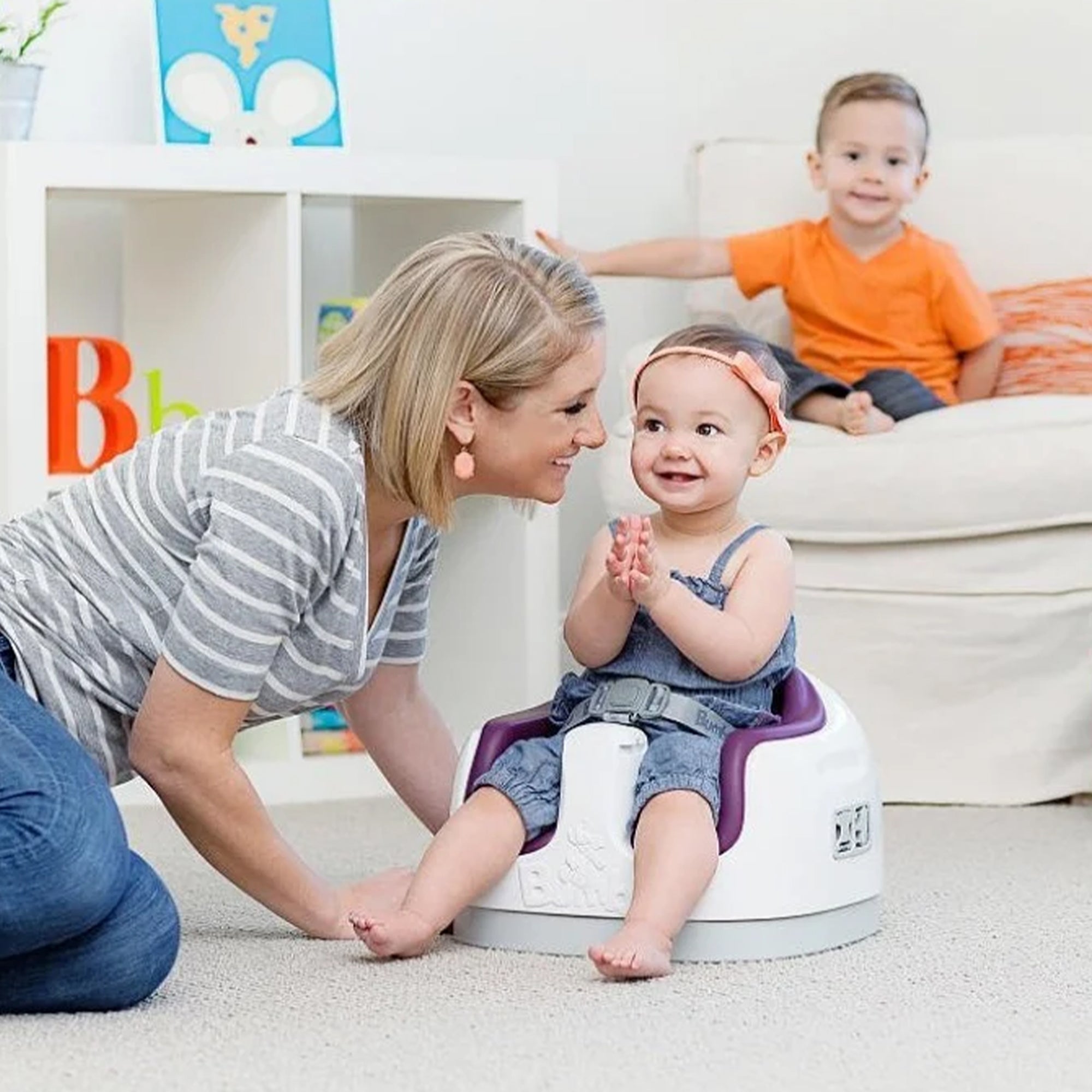 Bumbo Baby Toddler Soft Foam 3 in 1 Multi Seat with Tray and Buckle Straps, Plum - VMInnovations