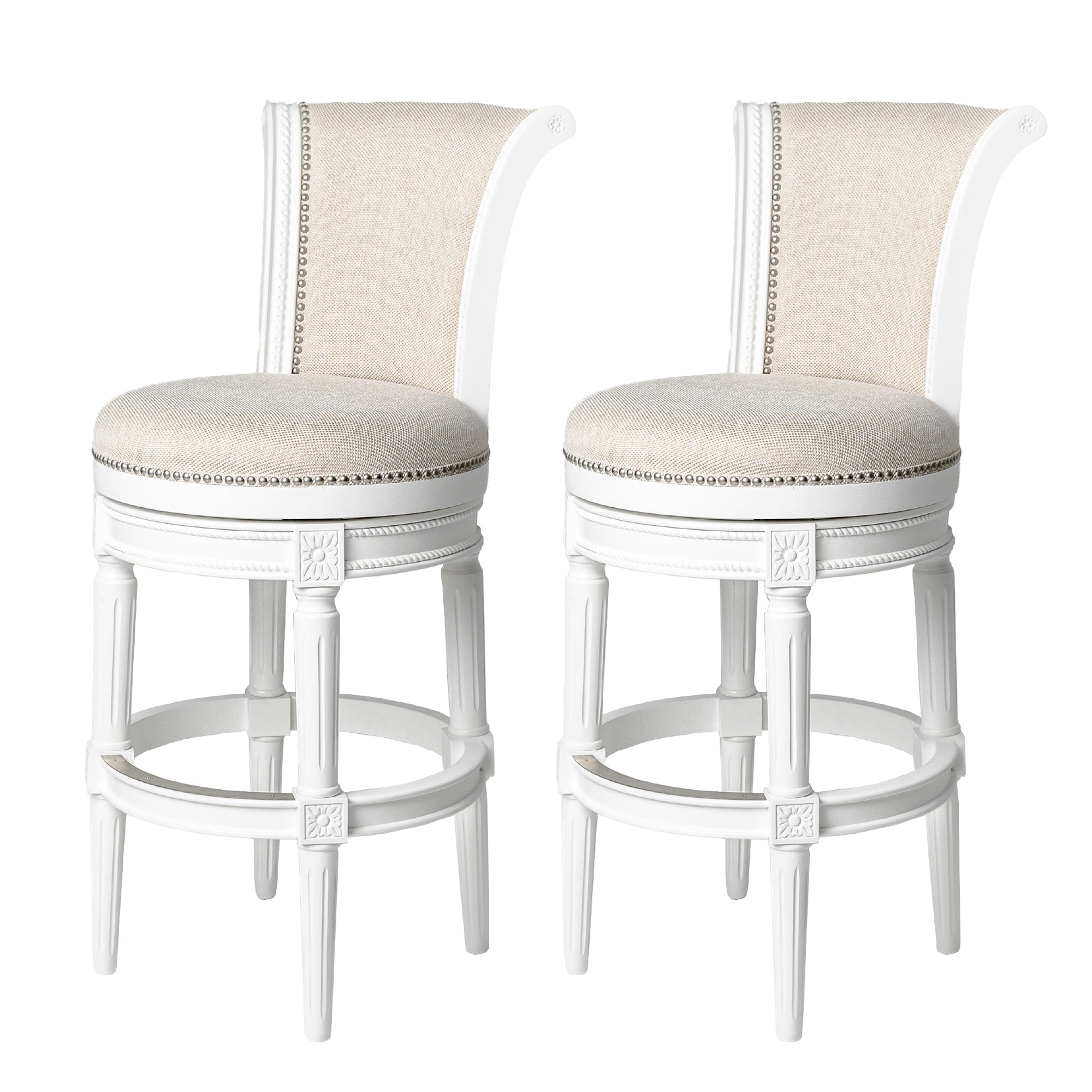 Maven Lane Pullman Swivel Stool, Alabaster White, Bar Height(Open Box) (2 Pack) - VMInnovations