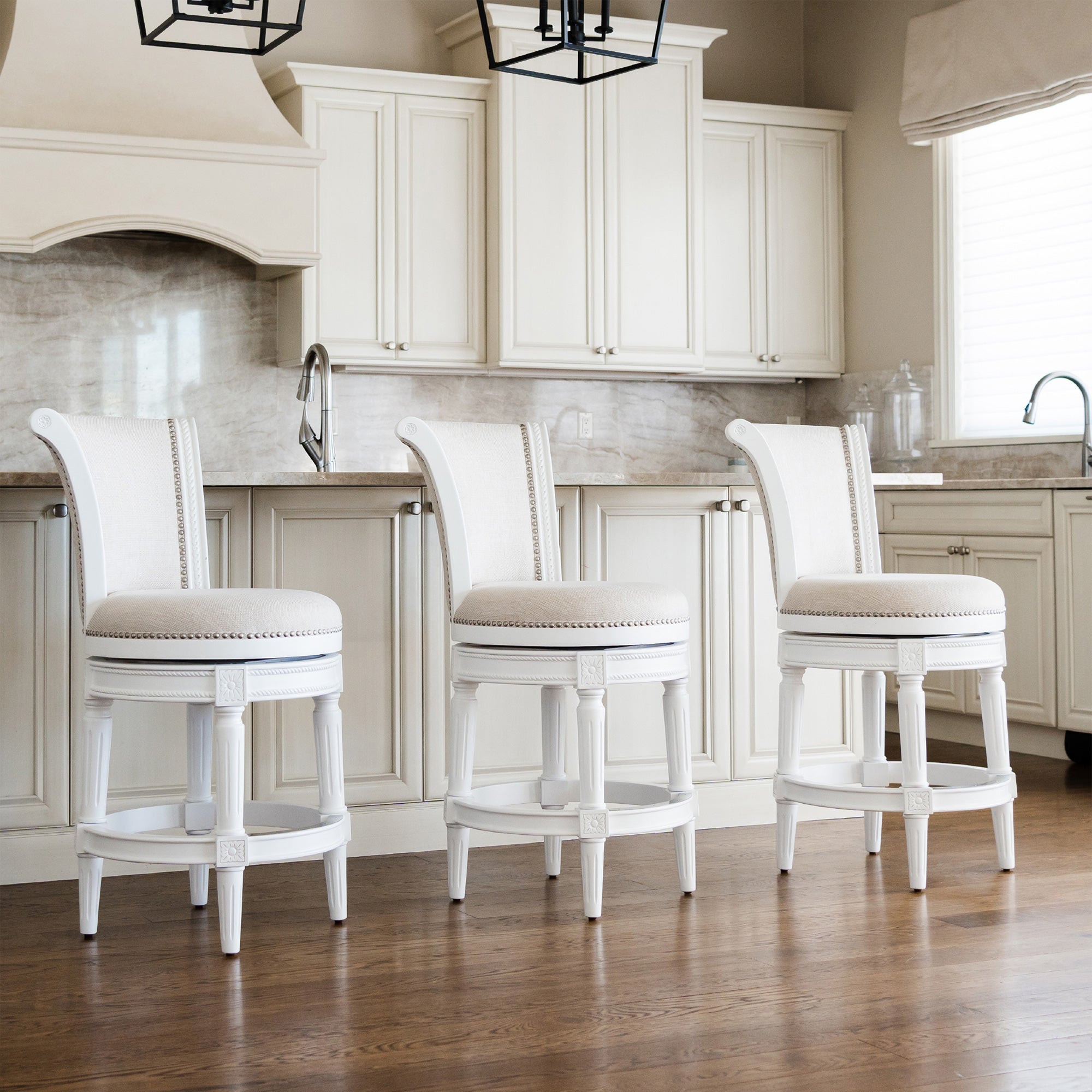 Maven Lane Pullman Swivel Stool, Alabaster White, Bar Height(Open Box) (2 Pack) - VMInnovations