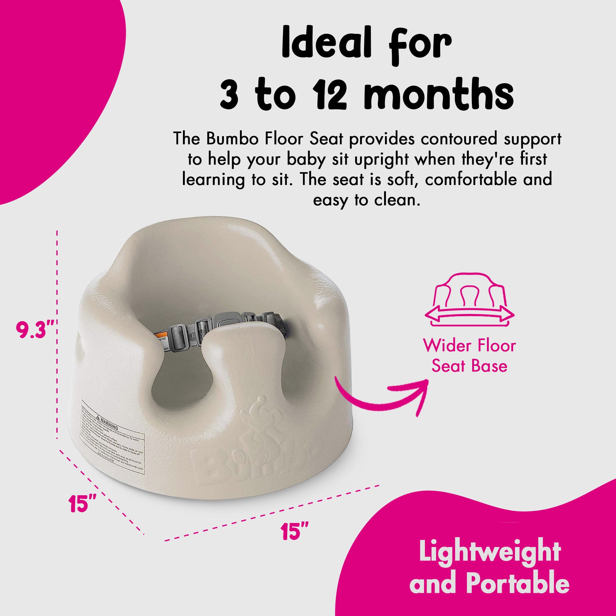Bumbo Infant Floor Seat Baby Sit Up Chair with Adjustable Safety Harness, Taupe