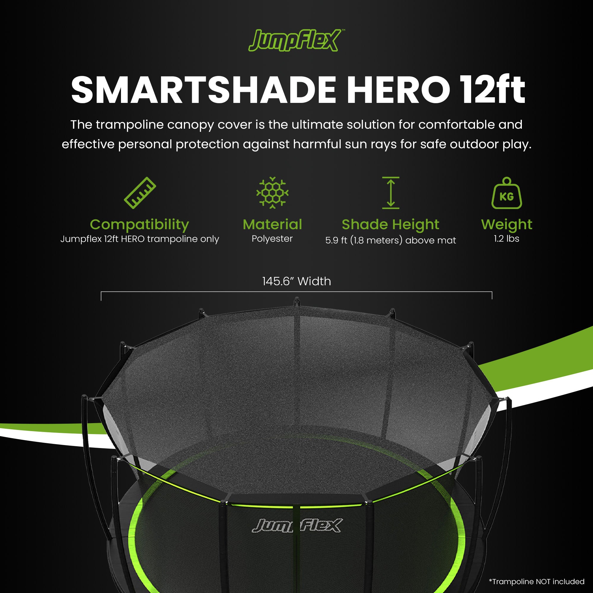 JumpFlex SMARTSHADE HERO 12' Trampoline Canopy Cover, TRAMPOLINE NOT INCLUDED