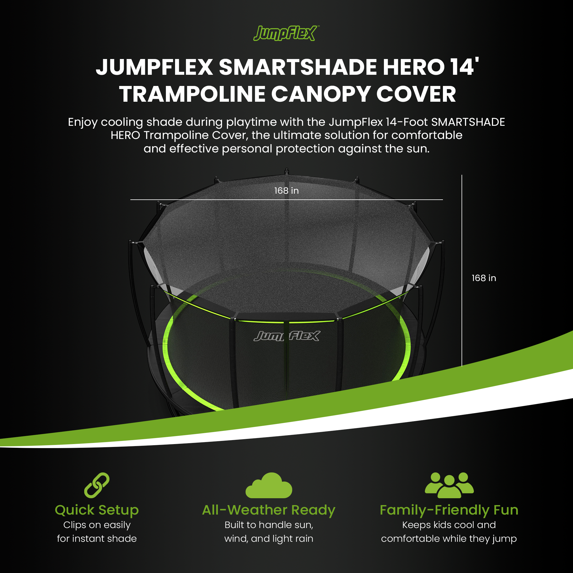 JumpFlex SMARTSHADE HERO 14' Trampoline Canopy Cover, TRAMPOLINE NOT INCLUDED