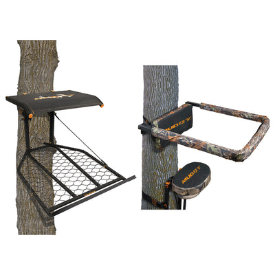 Muddy The Boss XL Hang On Hunting Tree Stand and Flip Up Shooting Rail Rest