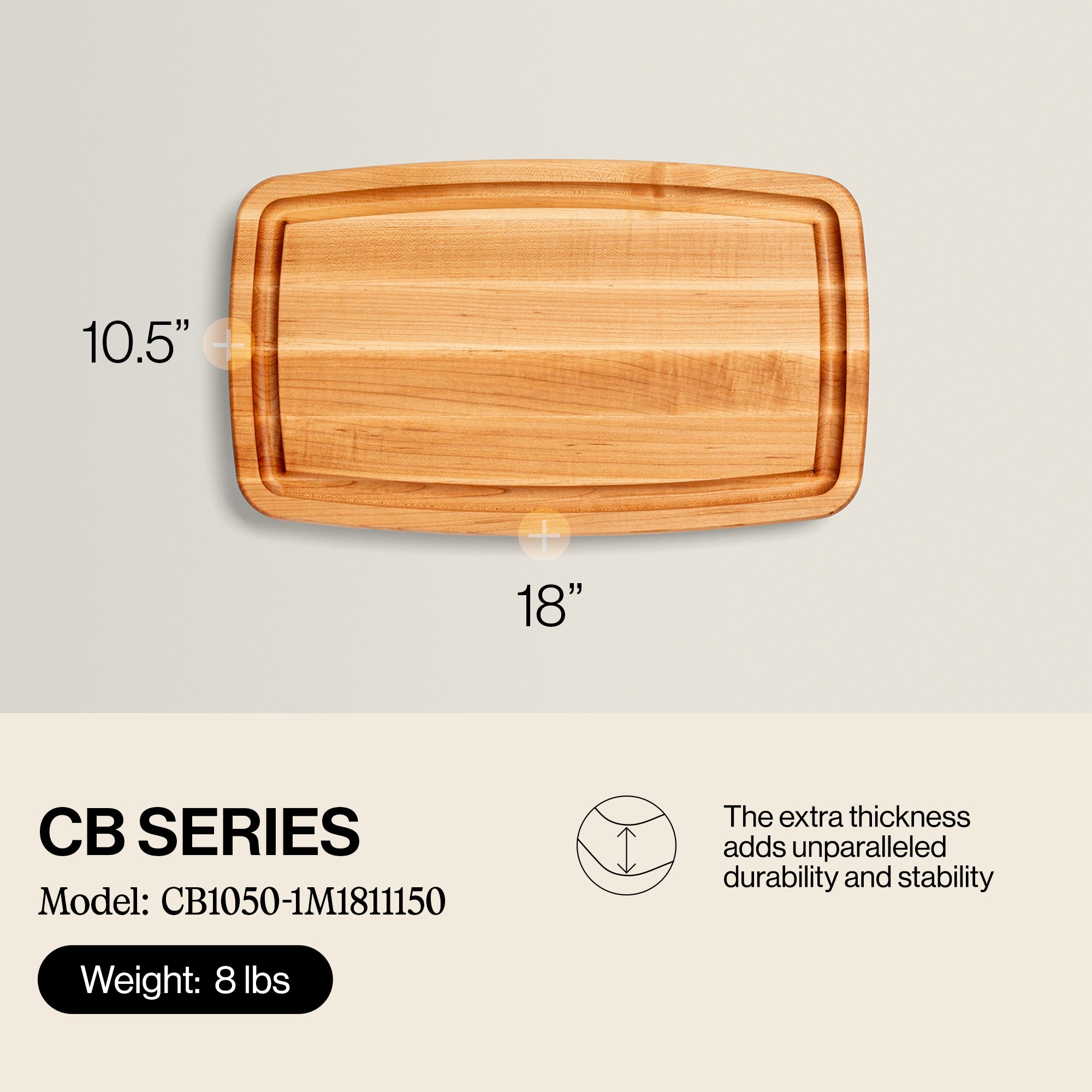John Boos Large Maple Wood Edge Grain Kitchen Cutting Board, 18"x11"x1.5" (Used)