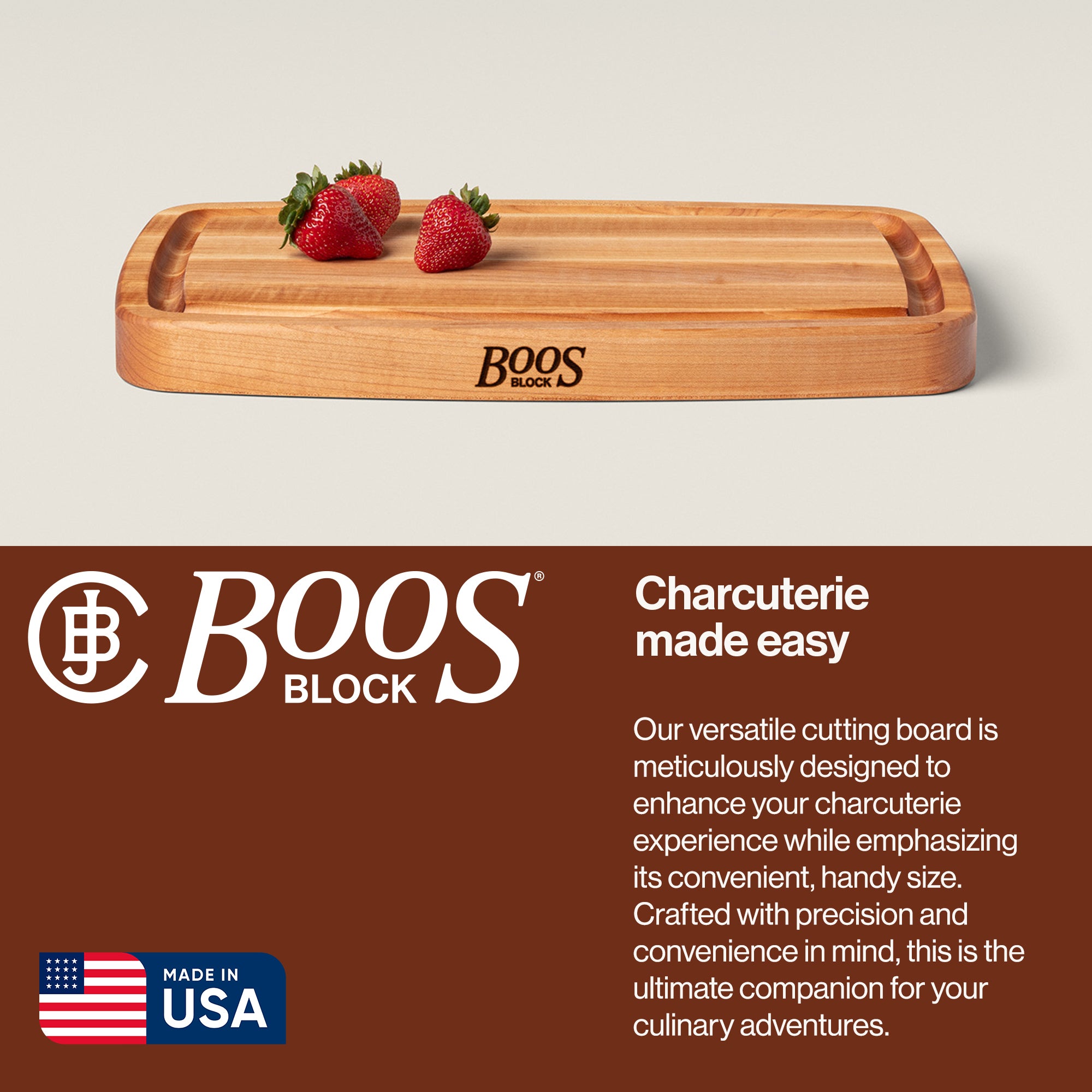 John Boos Large Maple Wood Edge Grain Kitchen Cutting Board, 18"x11"x1.5" (Used)