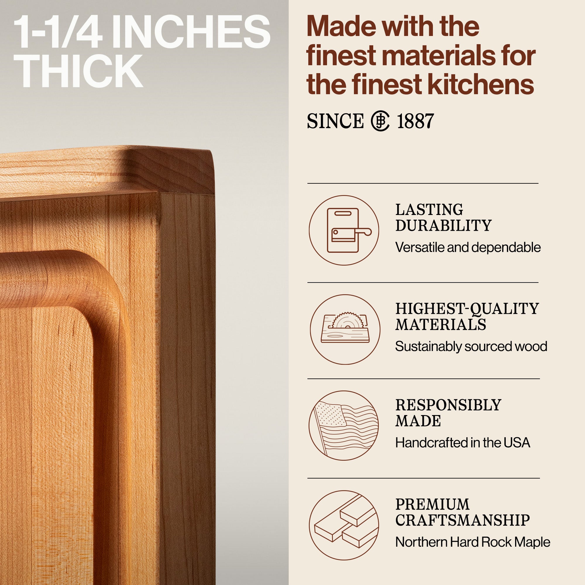 John Boos Countertop Reversible Wood Cutting Board with Juice Groove, Maple - VMInnovations