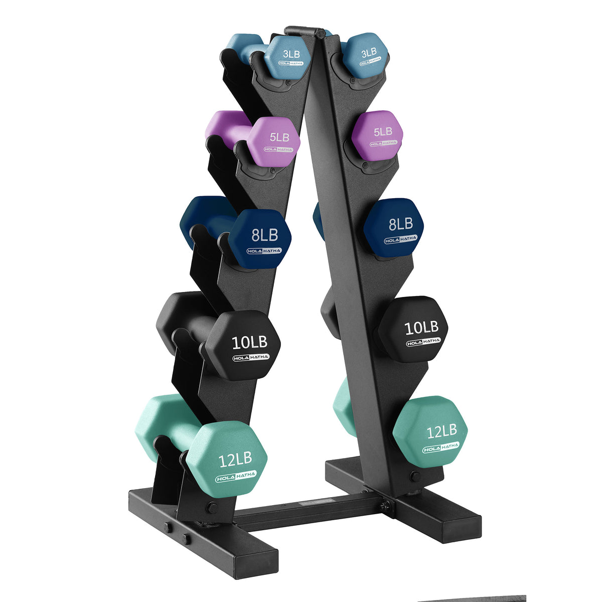 HolaHatha 3, 5, 8, 10 & 12 Pound Neoprene Dumbbell Set w/Storage Rack(For Parts) - VMInnovations