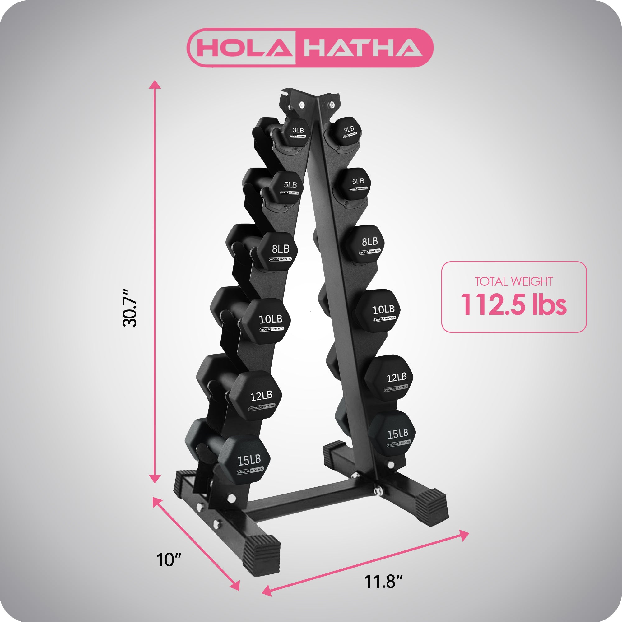 HolaHatha 3, 5, 8, 10, 12 & 15lb Neoprene Dumbbell Set w/Storage Rack(For Parts) - VMInnovations