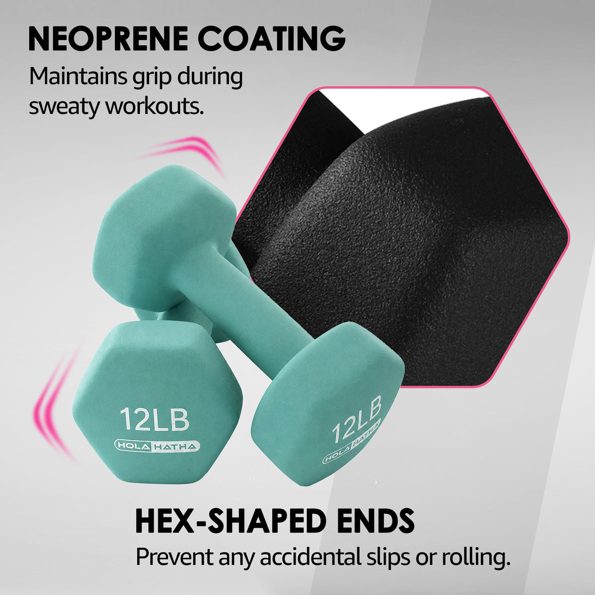 HolaHatha 3, 5, 8, 10 & 12lbs Neoprene Dumbbell Weight Set w/Storage Rack (Used)