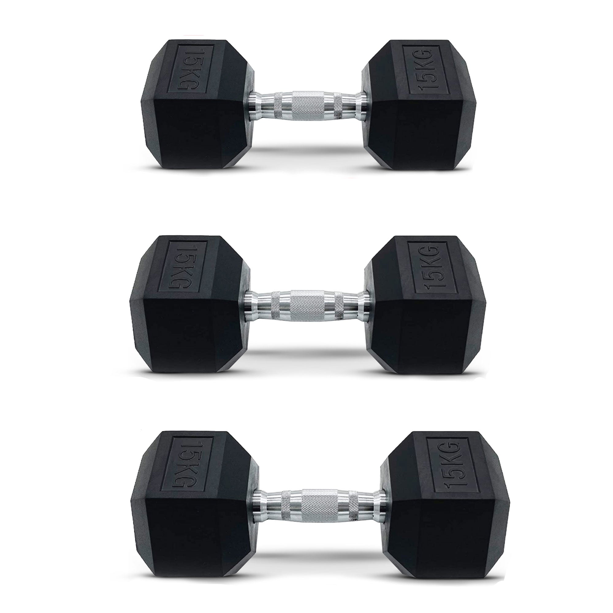 HolaHatha 5, 8, 10, 12 & 15lb Hexagonal Dumbbell Set w/Rack, Black (Open Box) - VMInnovations
