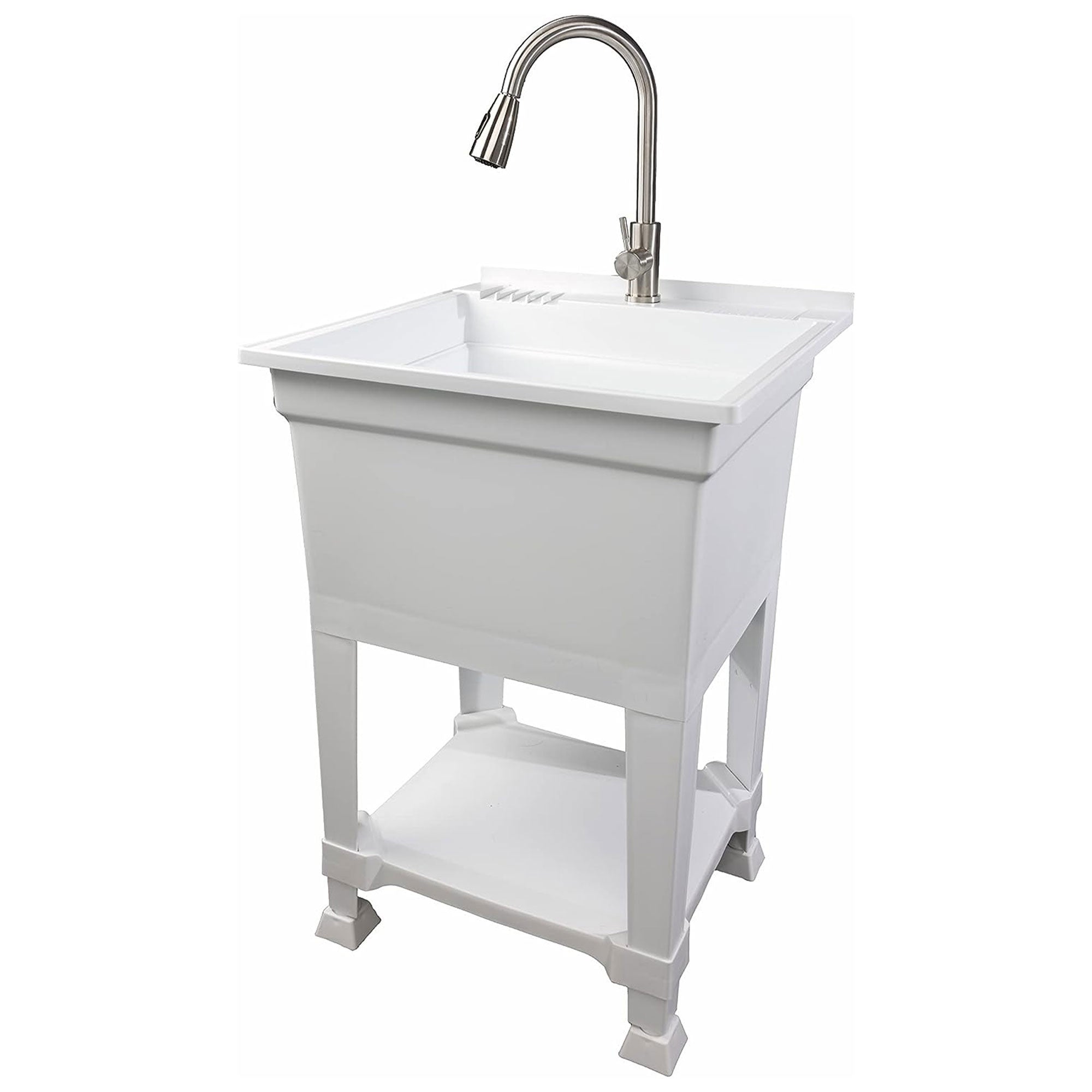 UTILITYSINKS Plastic 24" Freestanding Compact Workshop Tub Sink, White (Used)