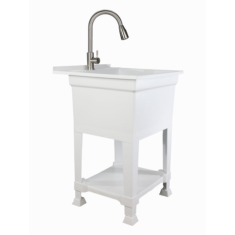UTILITYSINKS Plastic 24" Freestanding Compact Workshop Utility Tub Sink, White
